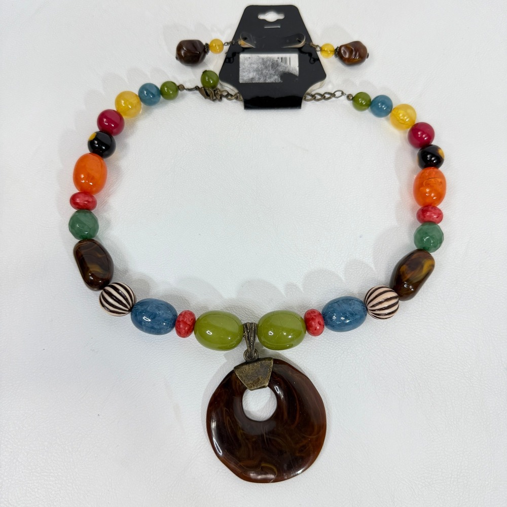 Colorful Beaded‎ Necklace & Earrings Set Retro Boho Vintage Statement